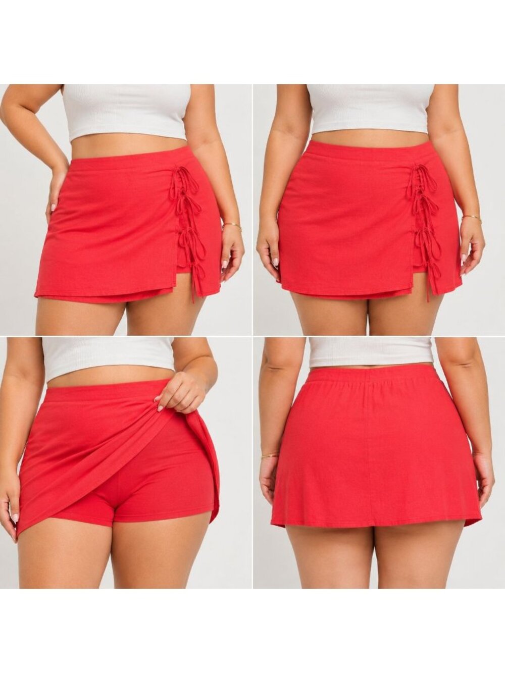 Wild Fable Red Wrap Mini Skort With Drawstring Detail XL Rayon/Linen Blend
